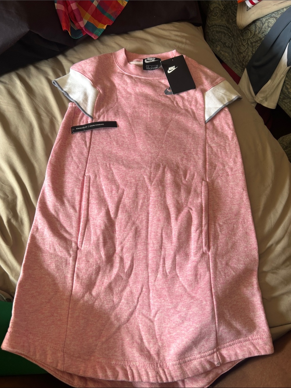 Nike Pink Short-Sleeve Midi Dress with White Shoulder Accents